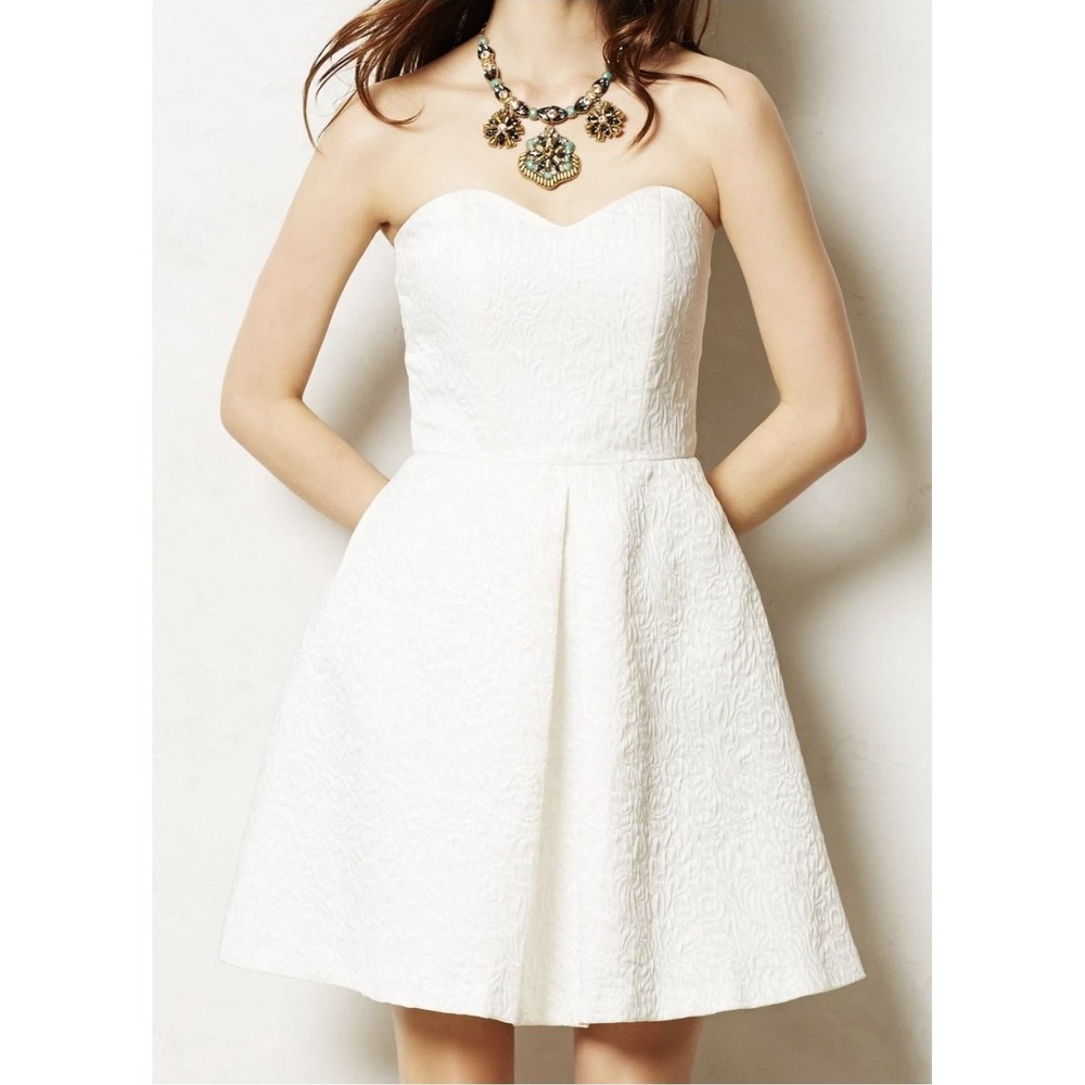 Hunter Dixon Jacquard Snowmeadow Dress Sz 8 White ‎ ANTHROPOLOGIE Wedding